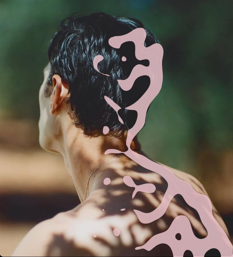 Sunlight and shadow on a person's shoulders, with Reservoir's pattern over it
